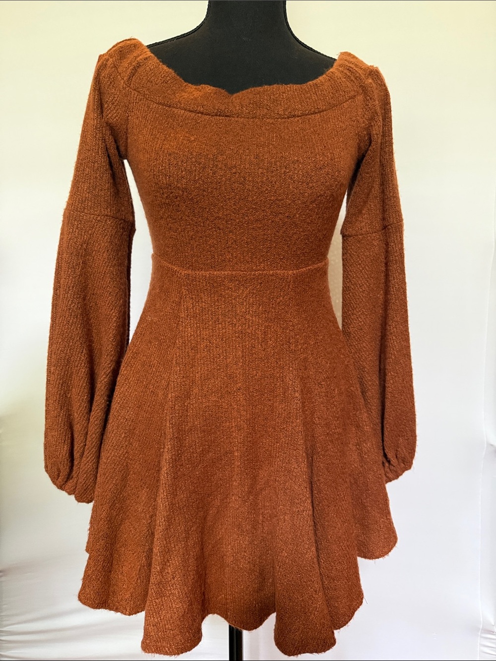 American Threads Rust Orange Knit Long-Sleeve Fit & Flare Dress